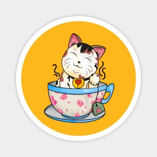 Kawaii neko and Tea Magnet